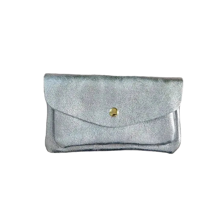 Leather Double Pocket Wallet - Silver