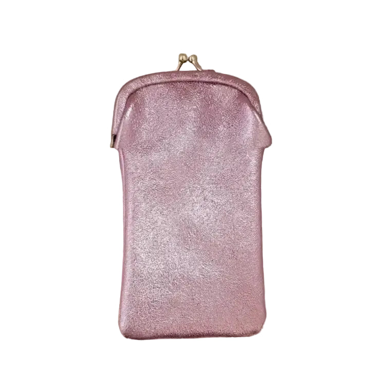 Leather Glasses Case With Retro Clasp - Rose Clair