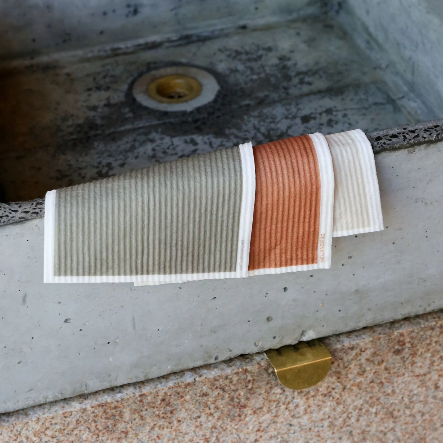 Designstuff - Compostable Eco Dishcloth - Sand / Cinnamon / Khaki (pack Of 3)