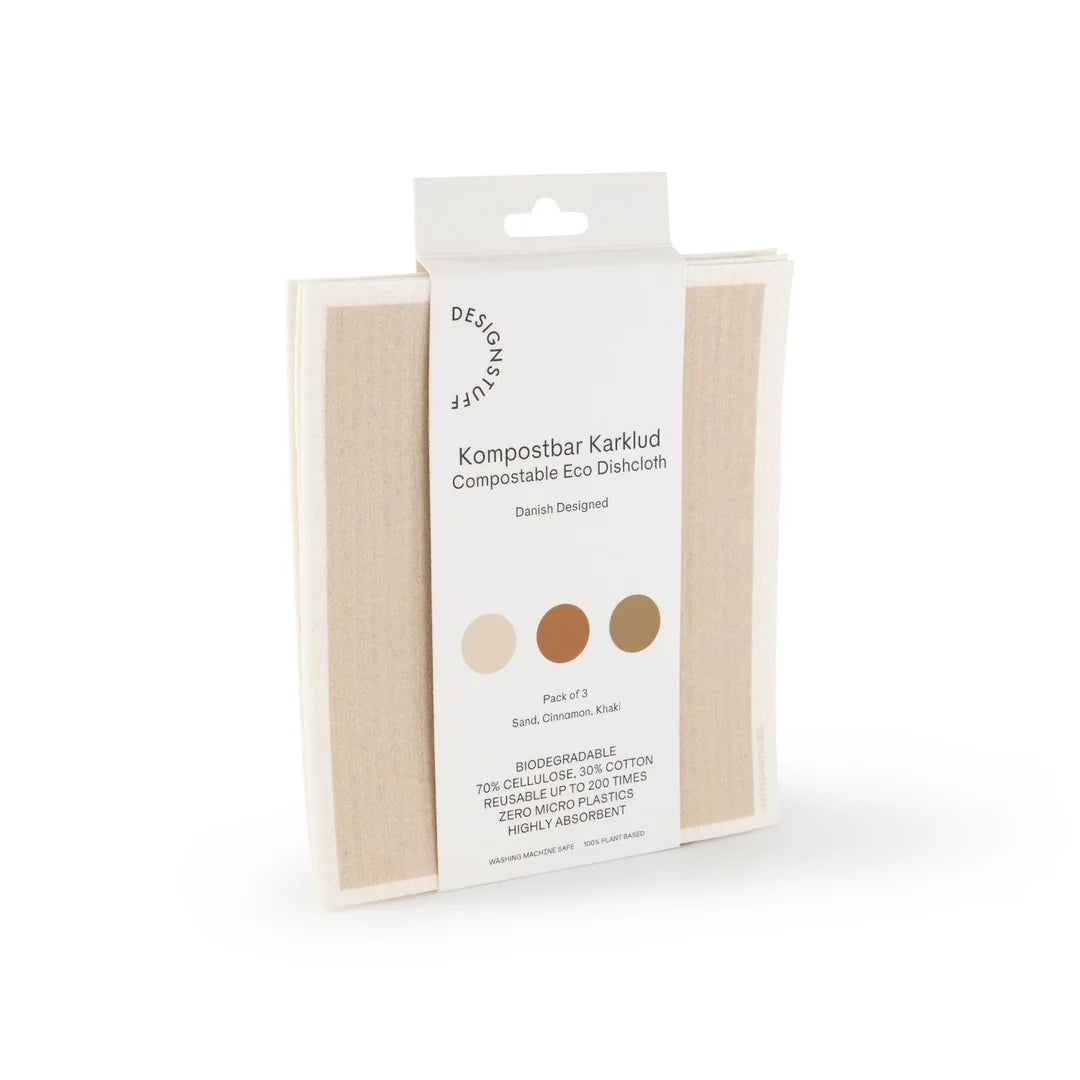 Designstuff - Compostable Eco Dishcloth - Sand / Cinnamon / Khaki (pack Of 3)
