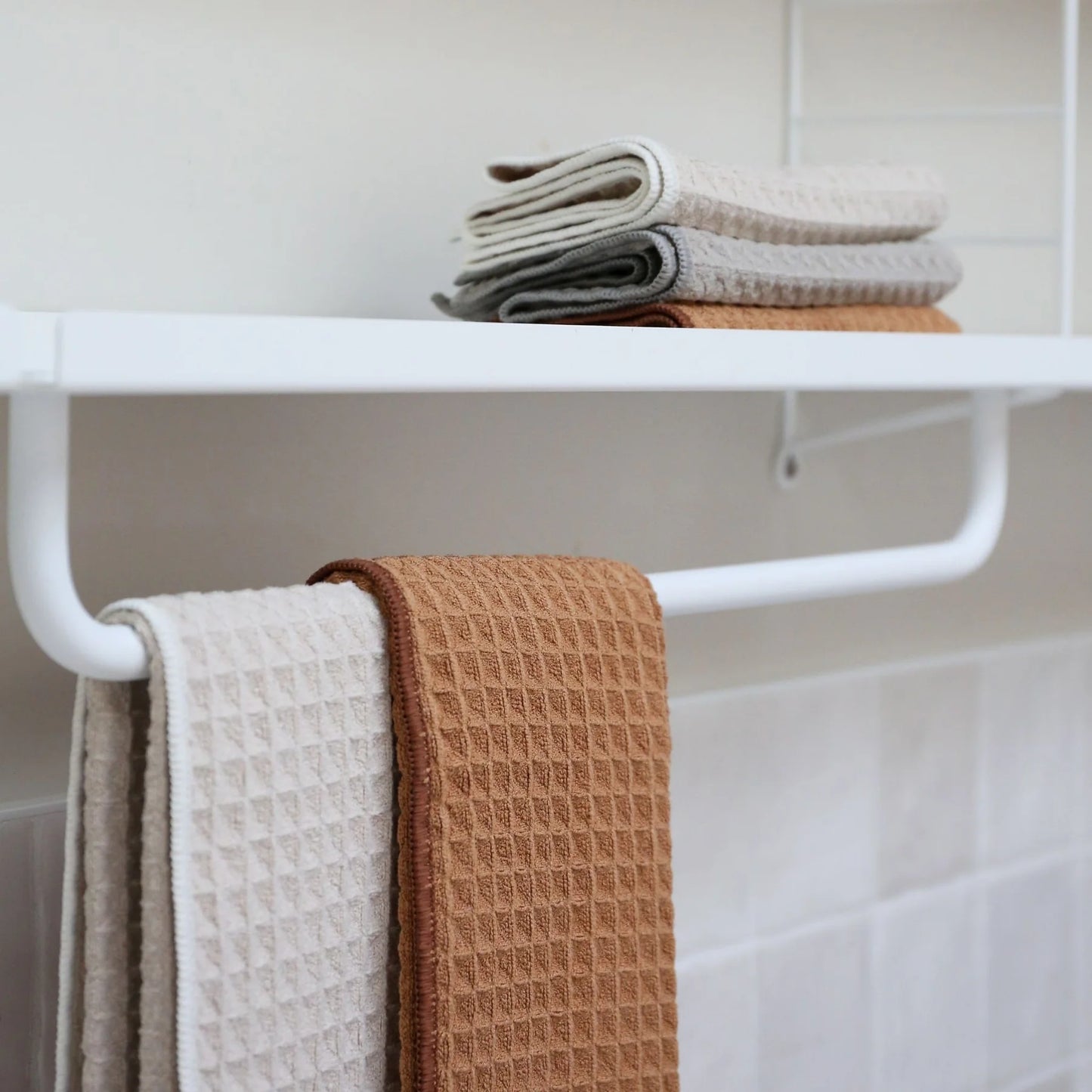 Enkel Studio - Wipe Dishcloth - Waffle Microfibre - Set Of 3 - Sand/caramel/light Grey