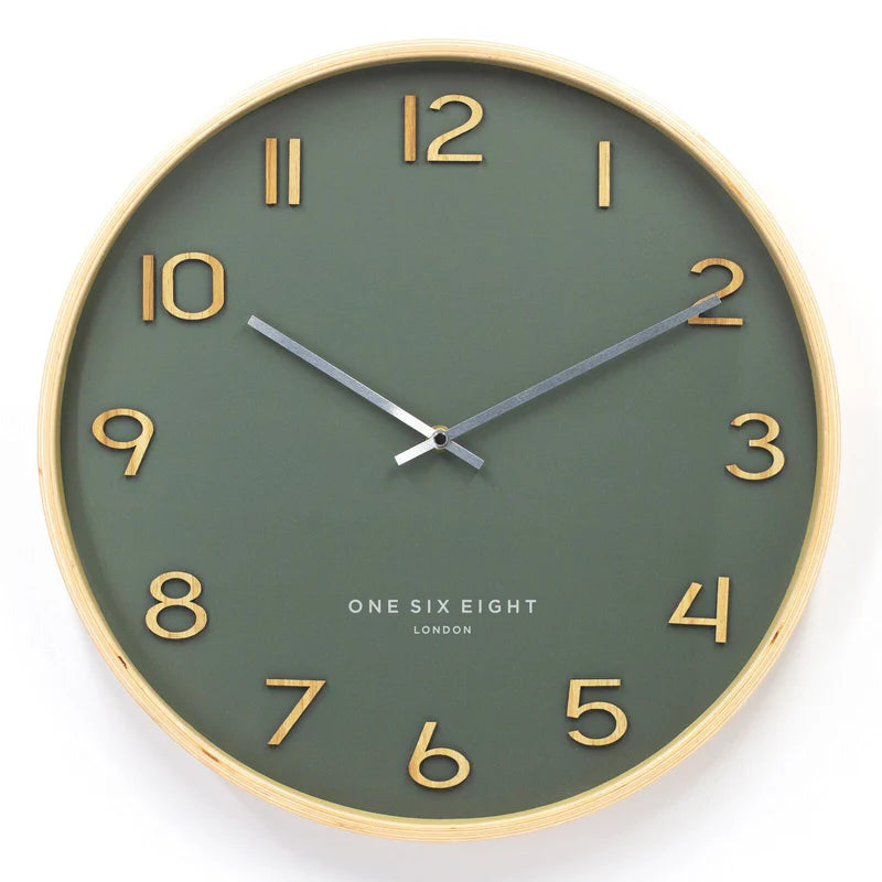 One Six Eight London - Wallace Silent Wall Clock -41cm - Olive Green