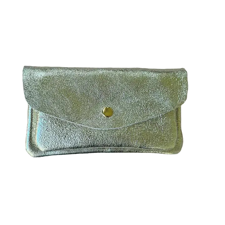 Leather Double Pocket Wallet - Platinum