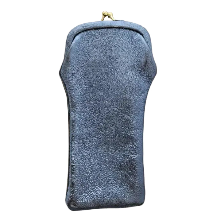 Leather Glasses Case With Retro Clasp - Navy