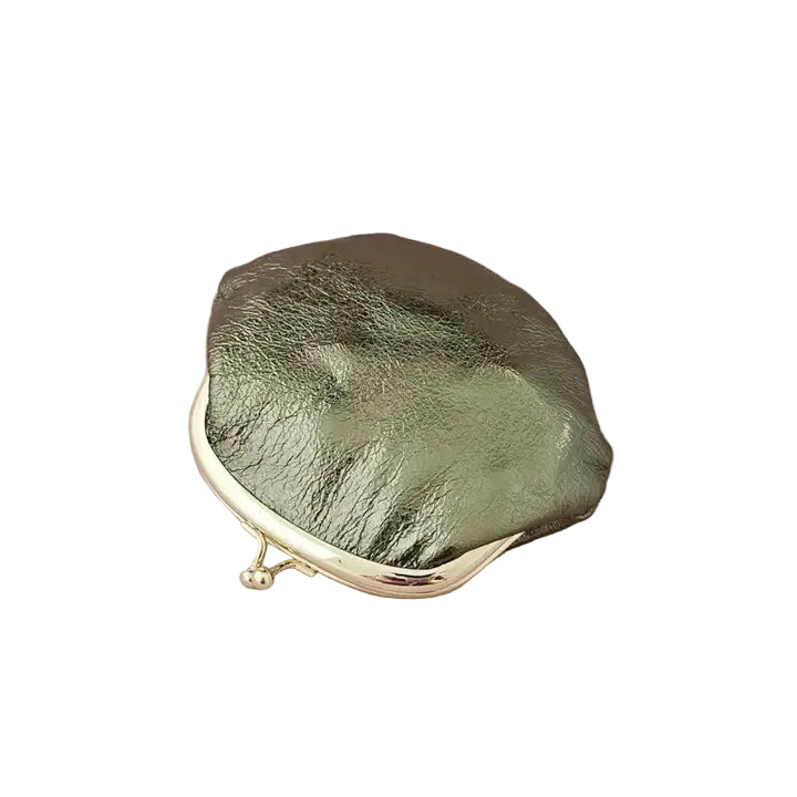 Leather Retro Clasp Purse - Khaki