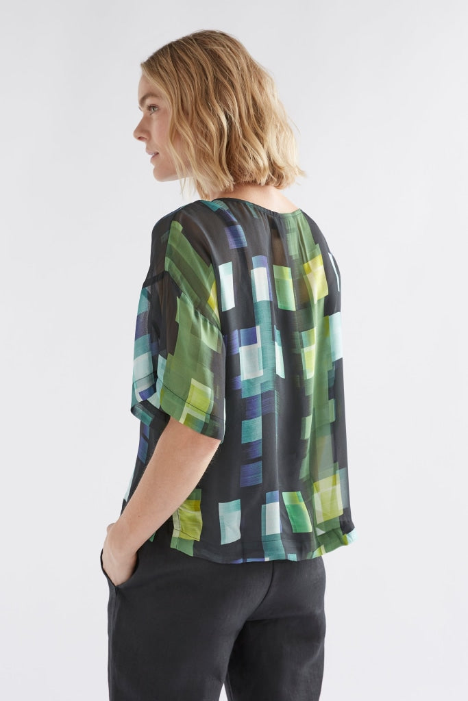 Elk The Label - Indi Sheer Top Green Shutter Grid Apparel & Accessories > Clothing Shirts Tops