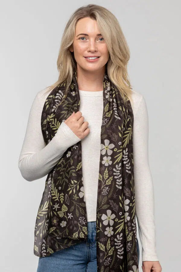 Indus - Silk Scarf - Australian Garden - Chocolate