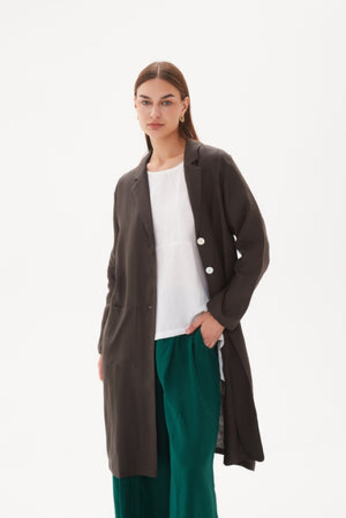 Tirelli - Linen Duster Coat Dark Ocean Clothing