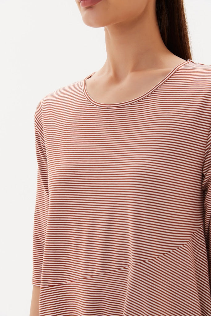 Tirelli - 3/4 Stripe Diagonal Seam Dress Chestnut Clothing