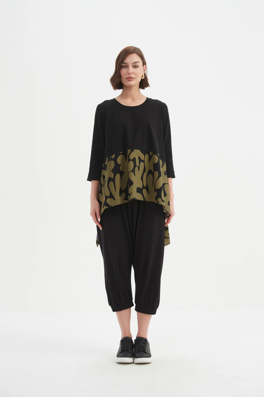 Tirelli - Ava Print Top - Black/moss