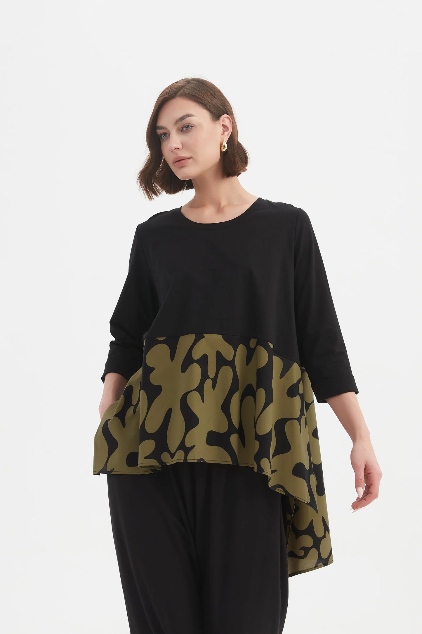 Tirelli - Ava Print Top - Black/moss