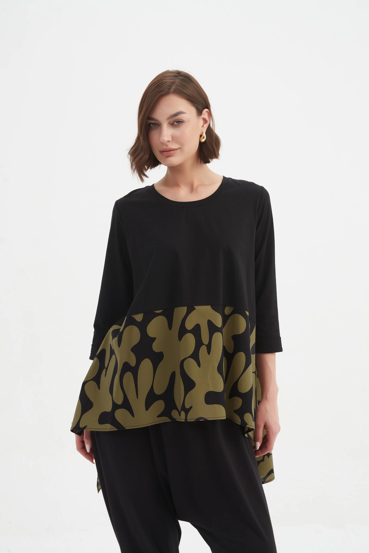 Tirelli - Ava Print Top - Black/moss
