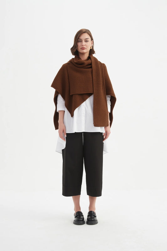 Tirelli - Asymmetric Wrap Knit - Chestnut
