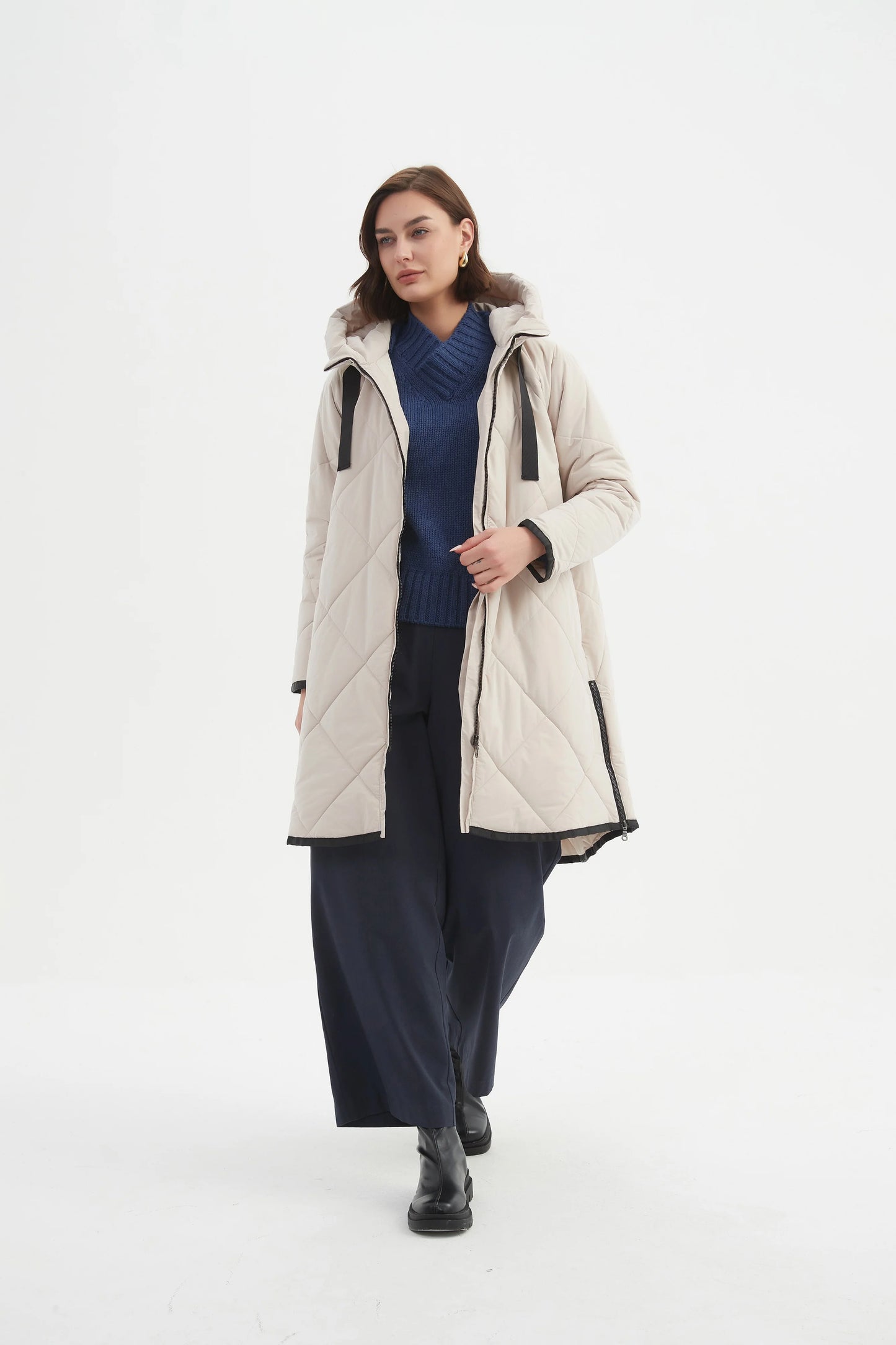 Tirelli - Zip Hem Winter Coat Cream