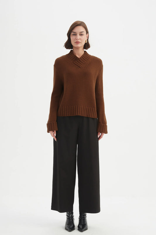 Tirelli - Crossover Collar Knit - Chestnut