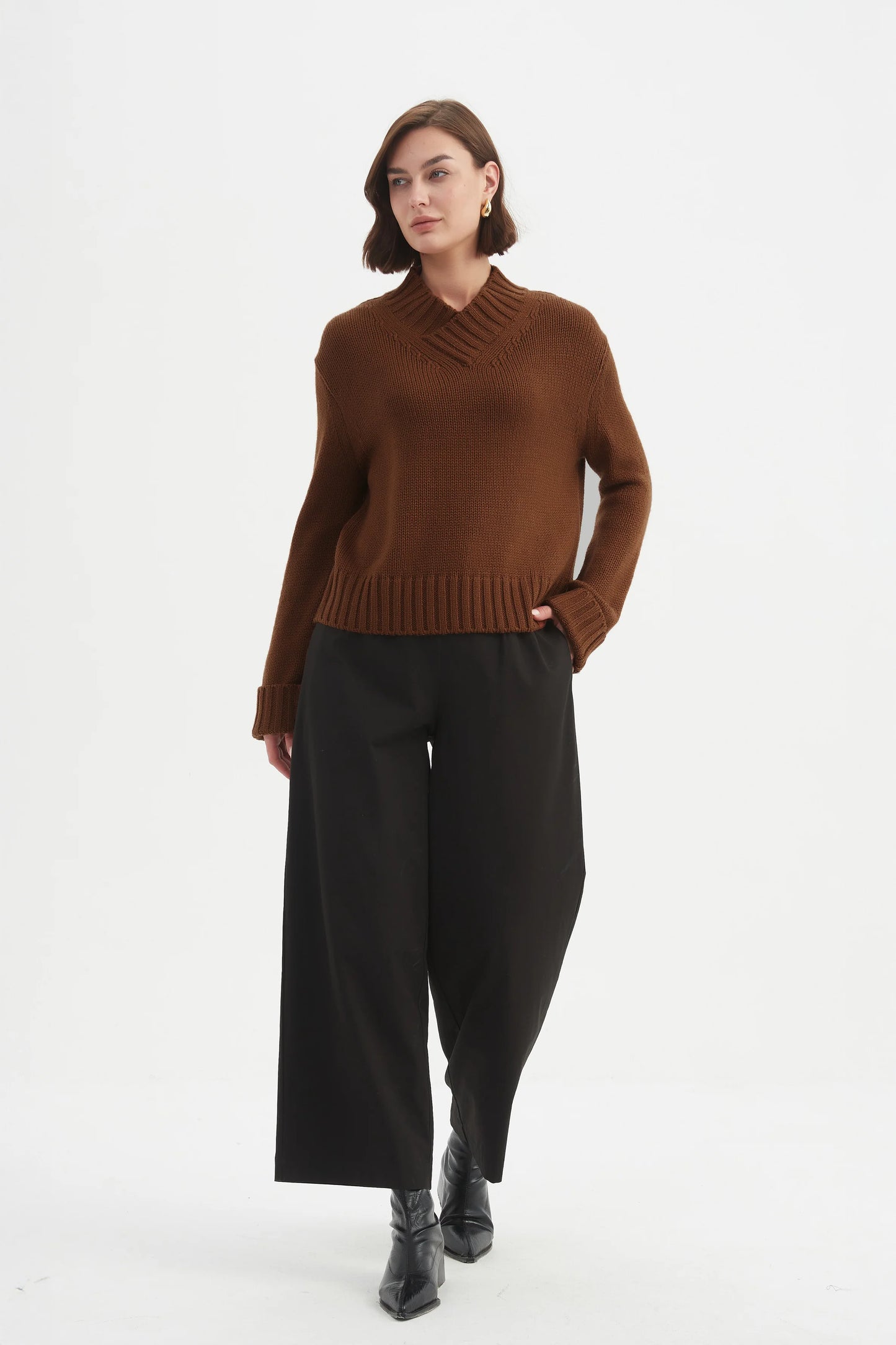 Tirelli - Crossover Collar Knit - Chestnut