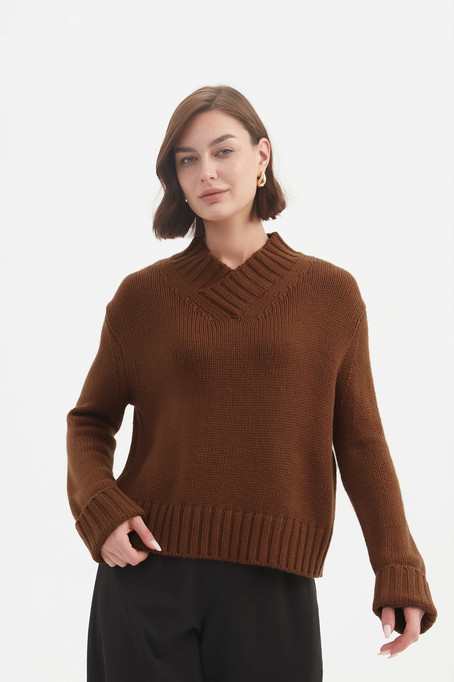 Tirelli - Crossover Collar Knit - Chestnut
