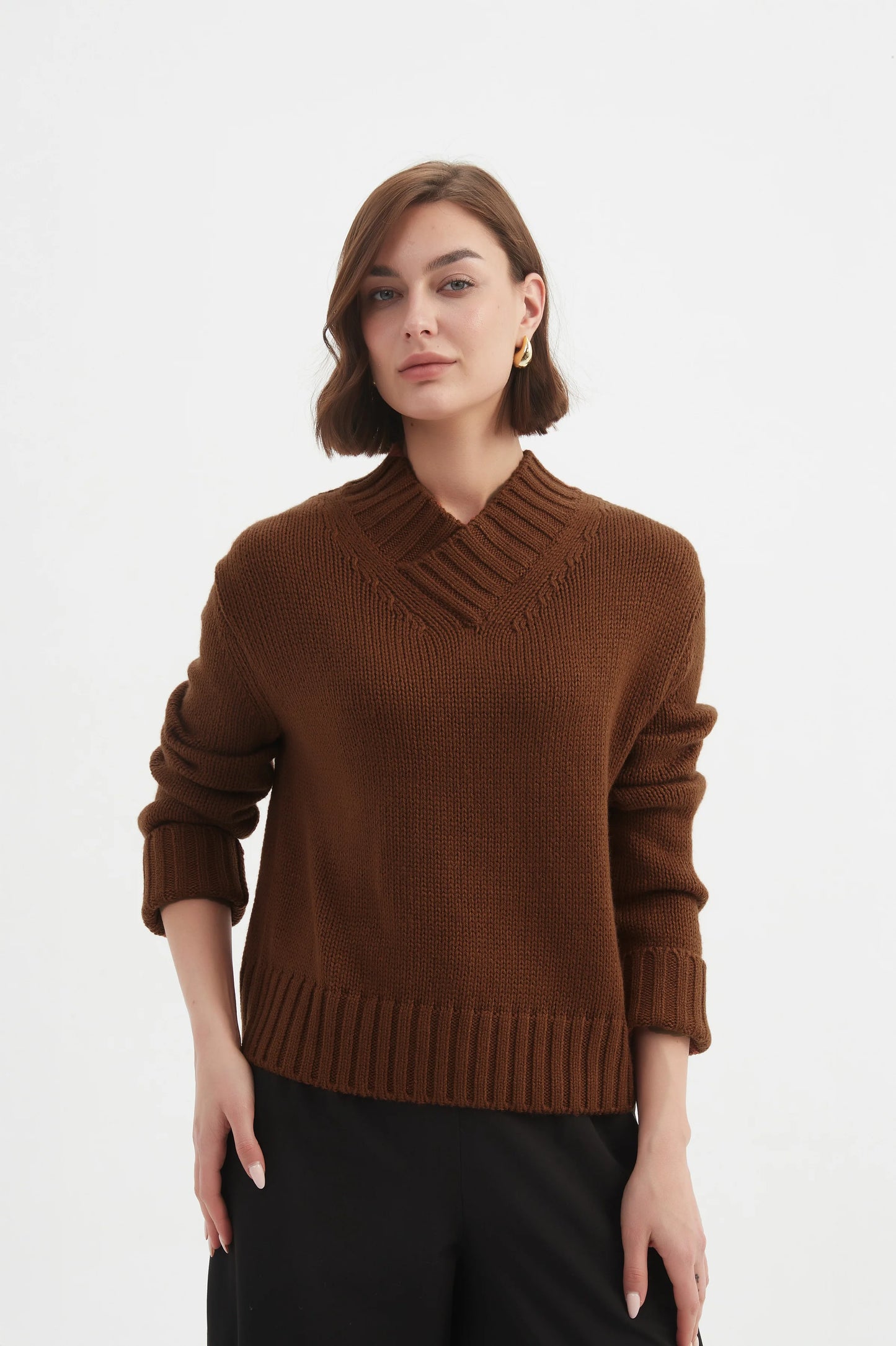 Tirelli - Crossover Collar Knit - Chestnut