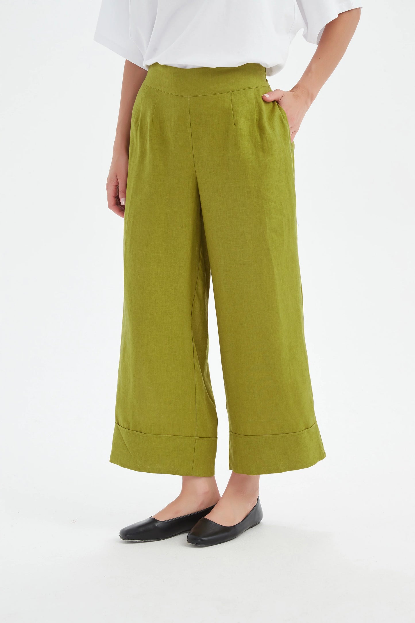 Tirelli - Wide Leg Linen Pant - French Chartreuse