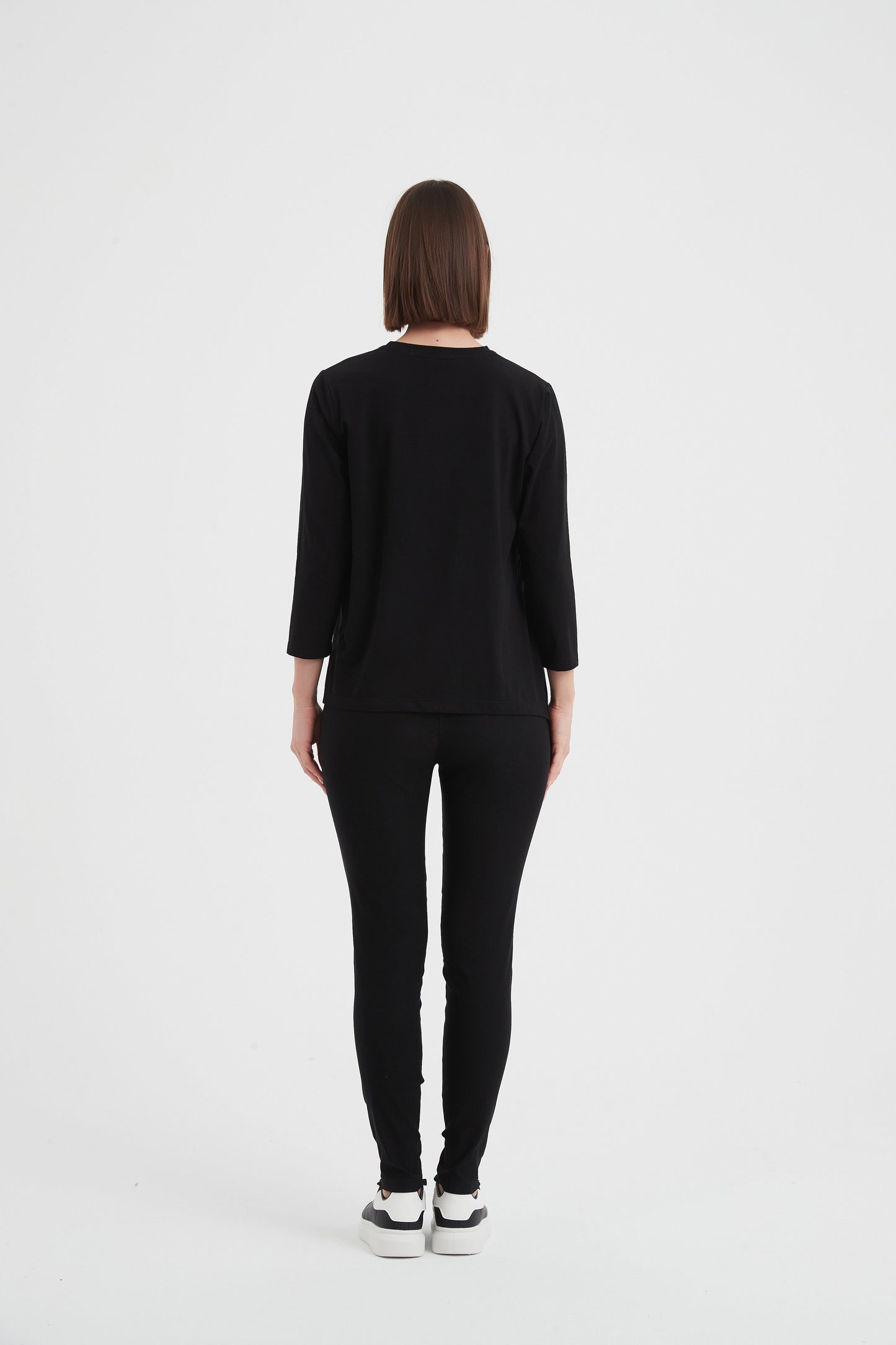 Tirelli - 3/4 Sleeve Asymmetric Top - Black