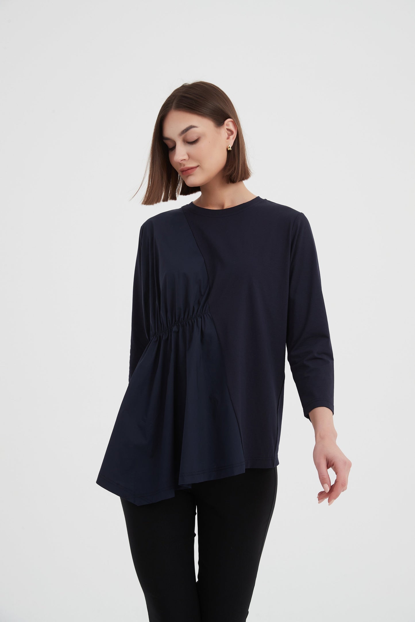 Tirelli - 3/4 Sleeve Asymmetric Top - Black