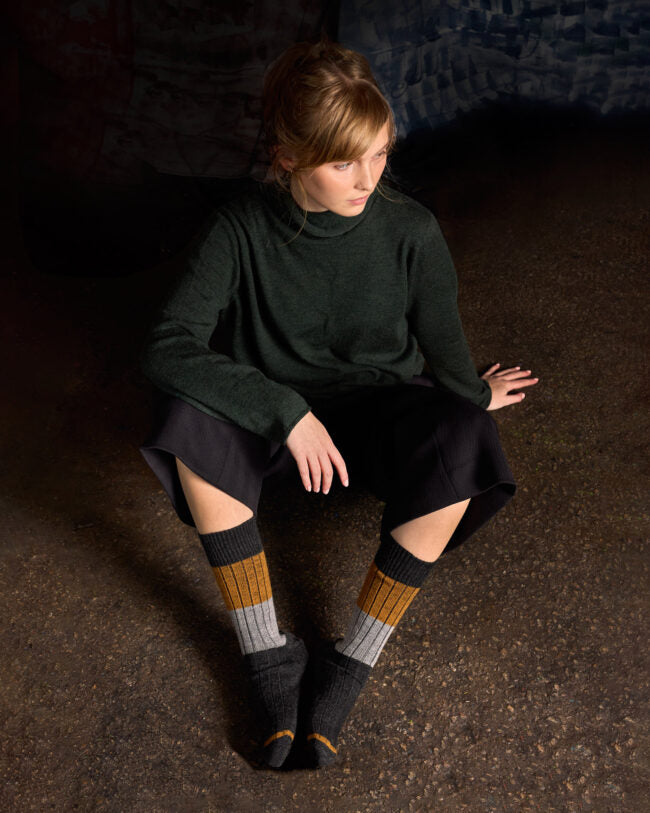 Tightology - Merino Wool Socks - Chunky Rib Charcoal Stripe - One Size