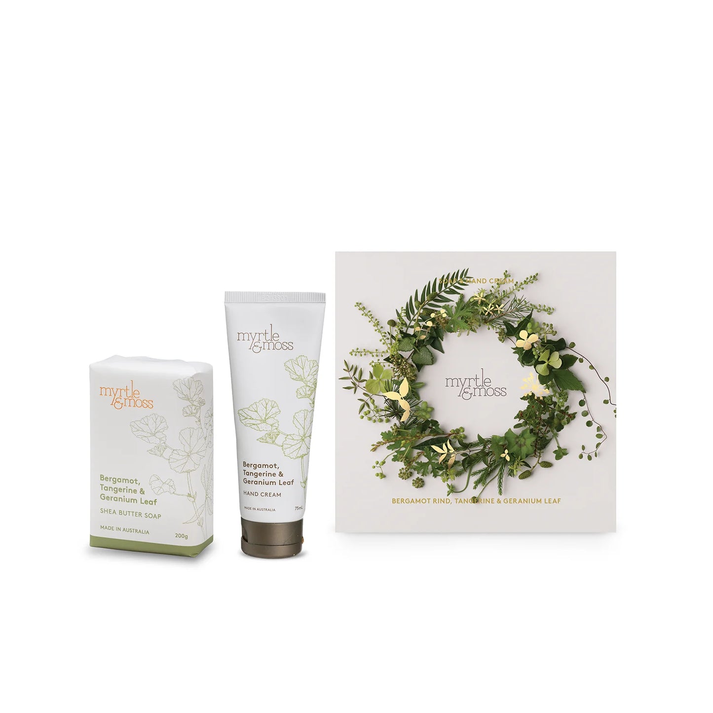 Myrtle & Moss - Bergamot Duet - Hand Cream & Soap - Green Wreath