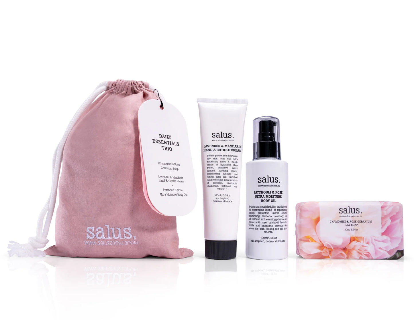 Salus - Gift Set - Daily Essentials Trio - Soap, Hand & Cuticle Cream And Body Oil