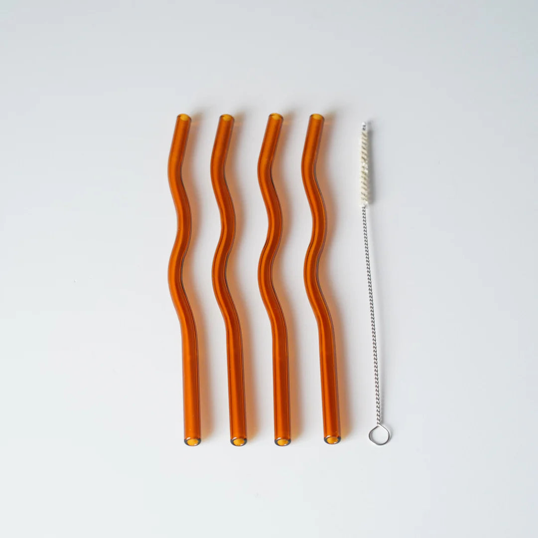 Designstuff - Curve Glass Straw - Cinnamon (set Of 4)