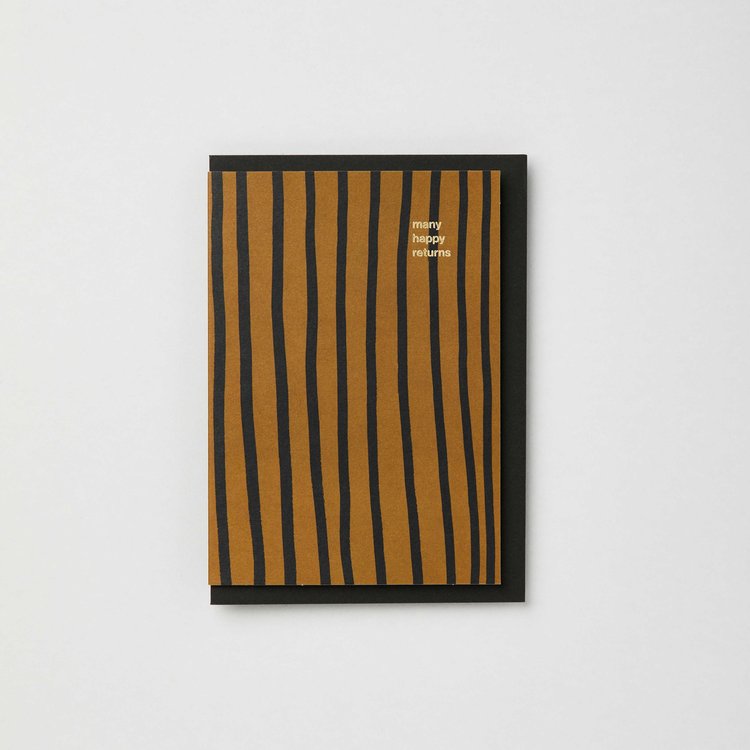 Kinshipped - Rust And Black Stripe Happy Birthday With Gold Foil - Greeting Card