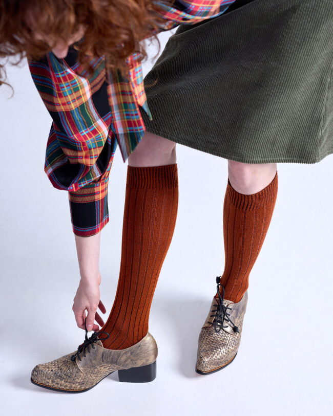 Tightology - Long Rib Merino Wool Socks - One Size - Paprika
