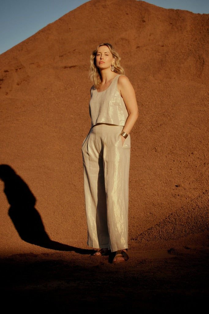 Elk The Label - Metalen Pant Gold Linen Apparel & Accessories > Clothing Pants