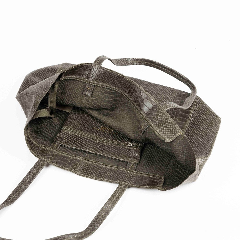 Maison Fanli - Tote Bag - Rectangular - Snake - Khaki