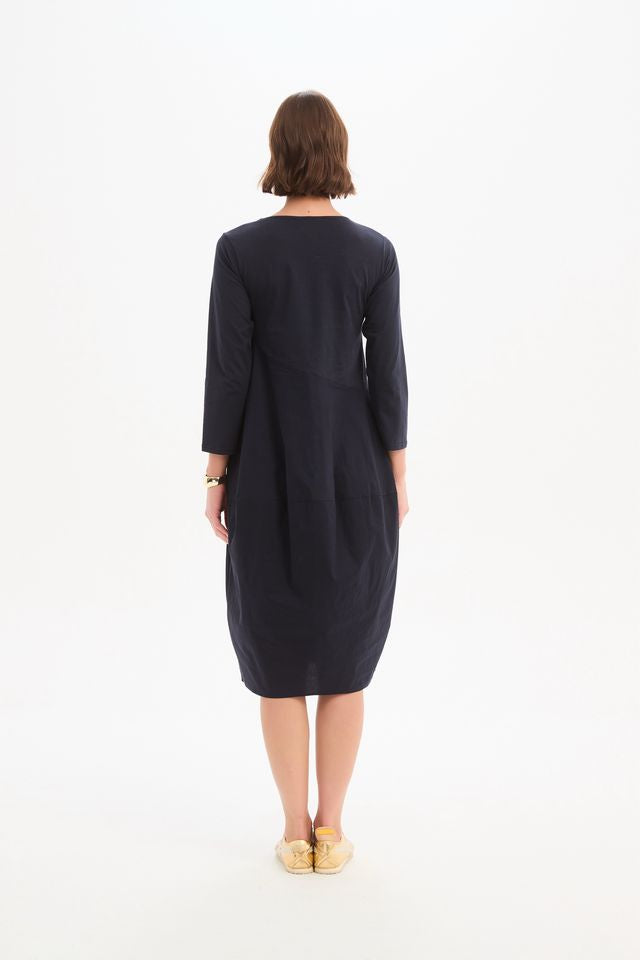 Tirelli - Diagonal Seam Combi Dress - Navy