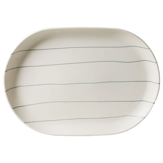 Robert Gordon - Oval Tray - Coastal Junction - Cream With Green Stripe - 38cm X 26.5cm