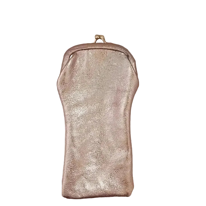 Leather Glasses Case With Retro Clasp - Nude
