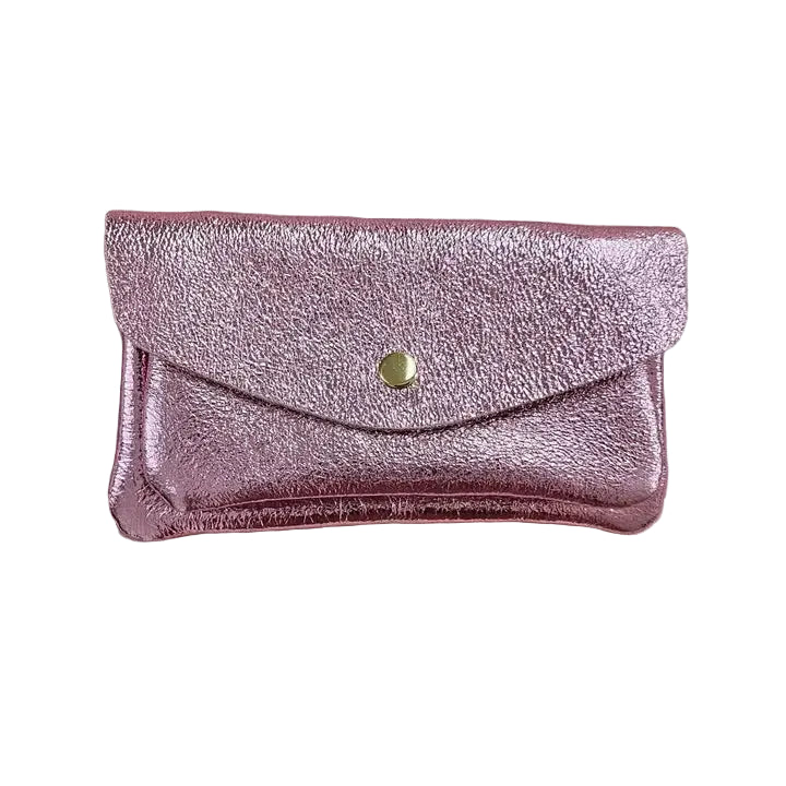 Leather Double Pocket Wallet - Light Pink