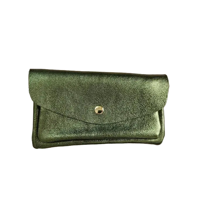 Leather Double Pocket Wallet - Persimmon