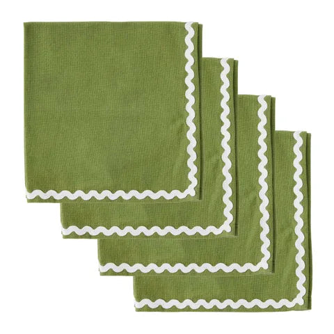 Casa - Orla S/4 Cotton Napkins - Olive/ivory