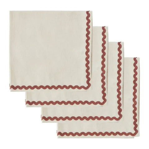 Casa - Orla S/4 Cotton Napkins - 40cm - Ivory/russet