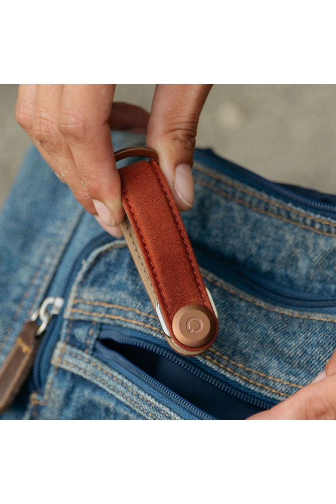 Orbitkey - Waxed Canvas Key Organiser Brick Red Apparel & Accessories > Handbag Wallet Keychains
