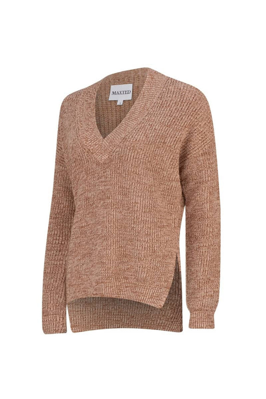 Maxted - V Neck Ribbed Pullover - Brown Twist