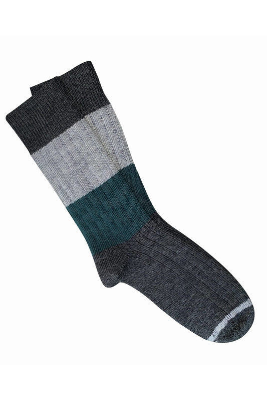 Tightology - Chunky Rib Stripe Merino Wool Socks - Charcoal - One Size