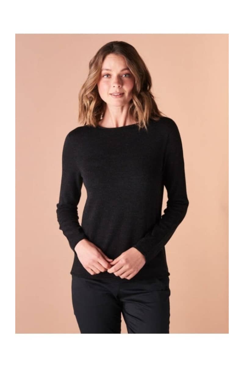 UIMI - PHOEBE CREW NECK JERSEY TOP - BLACK