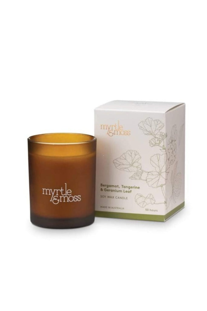 MYRTLE & MOSS - SOY WAX CANDLE - BERGAMOT RIND, TANGERINE & GERANIUM LEAF - 50 HR