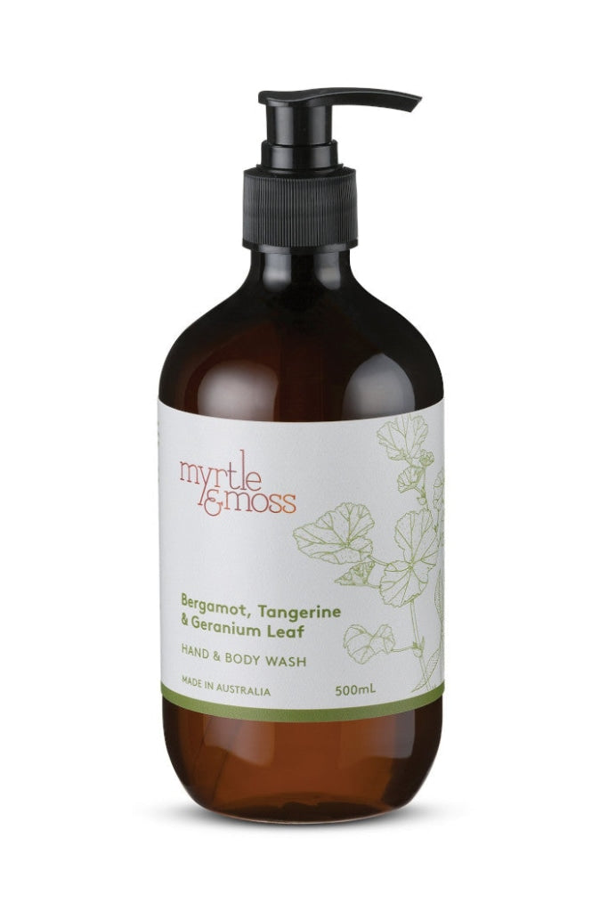 MYRTLE & MOSS - HAND & BODY WASH - BERGAMOT RIND, TANGERINE & GERANIUM LEAF - 500ML