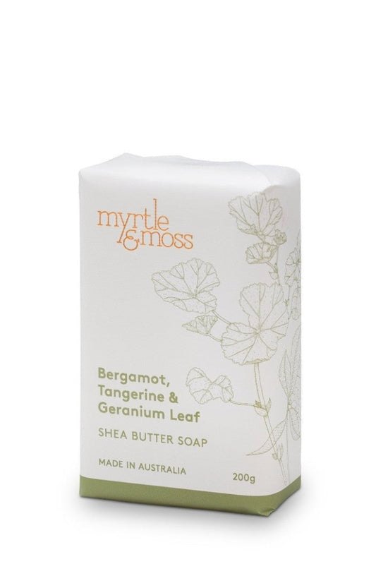 MYRTLE & MOSS - SHEA SOAP - BERGAMOT RIND, TANGERINE & GERANIUM LEAF - 200G