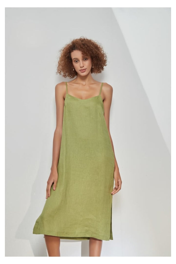 TIRELLI - LINEN CAMI DRESS - FOREST GREEN