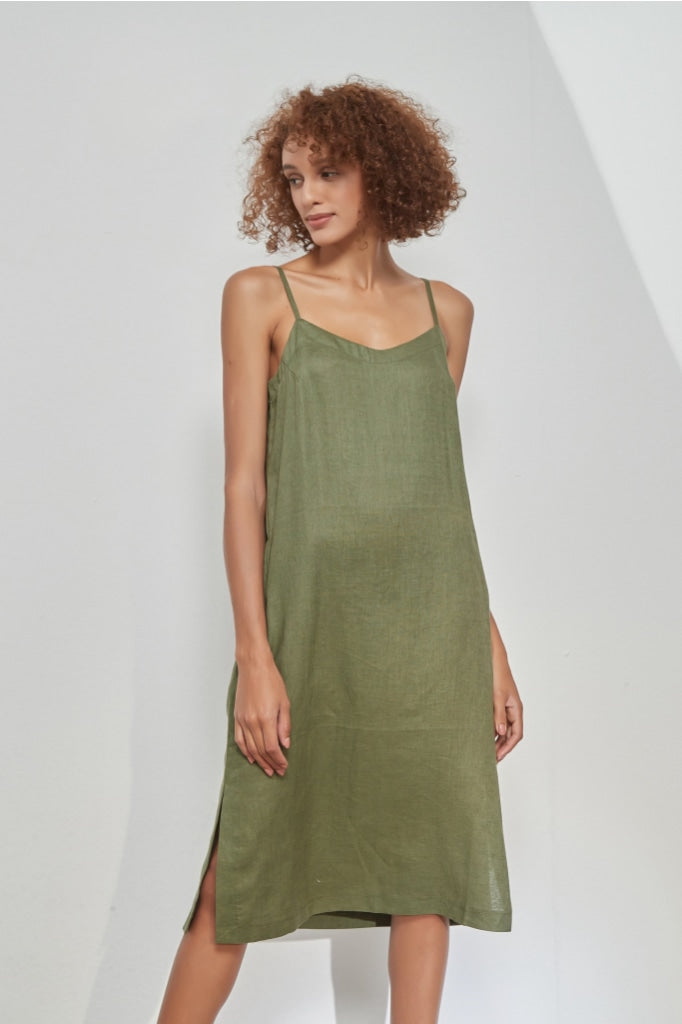 Tirelli - Linen Cami Dress Forest Green