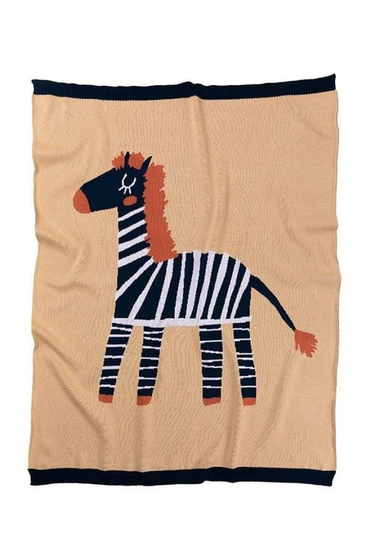 Indus - Zebra Baby Blanket Indigo & Caramel